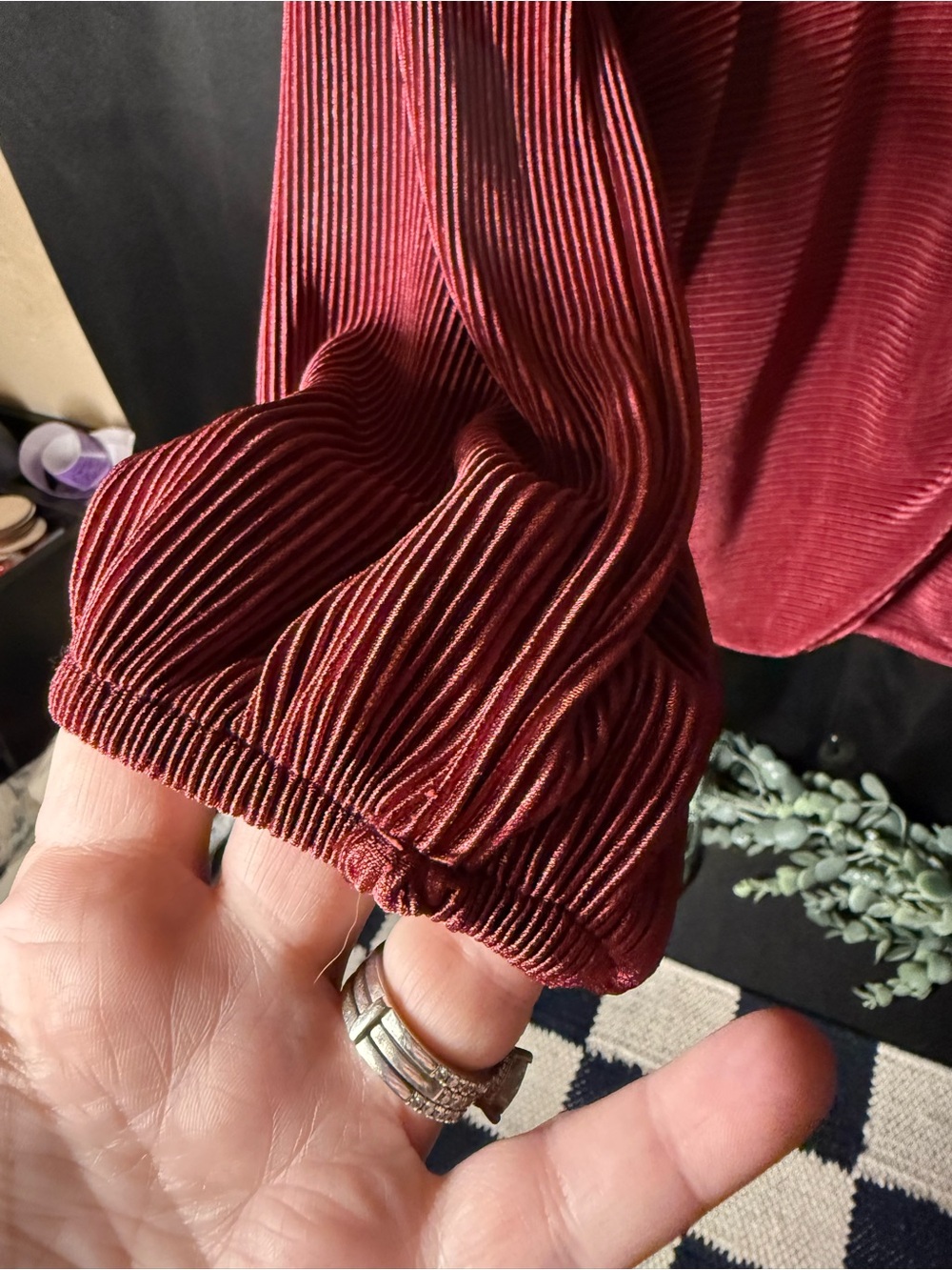 Absolutely Famous Shimmery Ribbed & Ruched Wrap Top - Berry - Picture 4 of 6